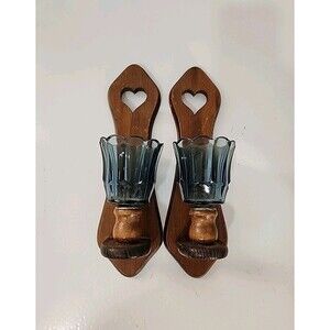 VTG Wooden Wall Sconces Glass Candle Holder With Heart Cutout Classic Home Decor